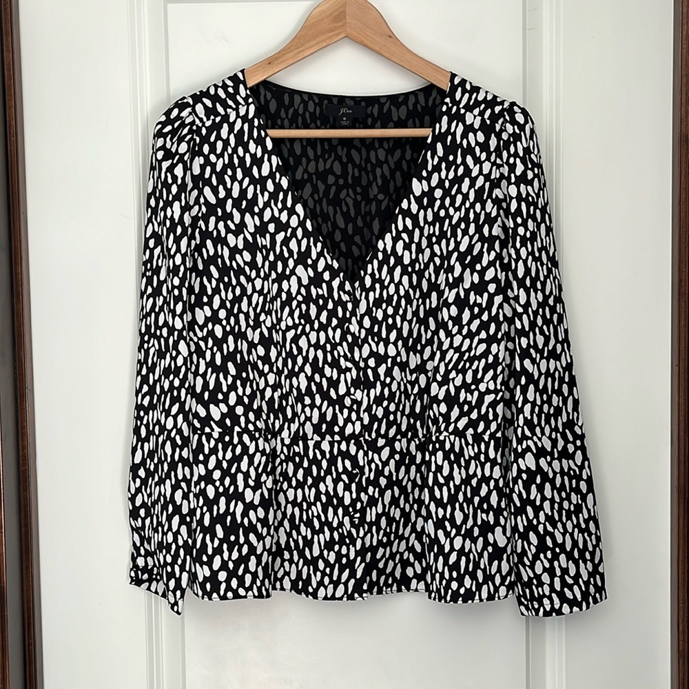 J.Crew Peplum Black White V Neck Blouse